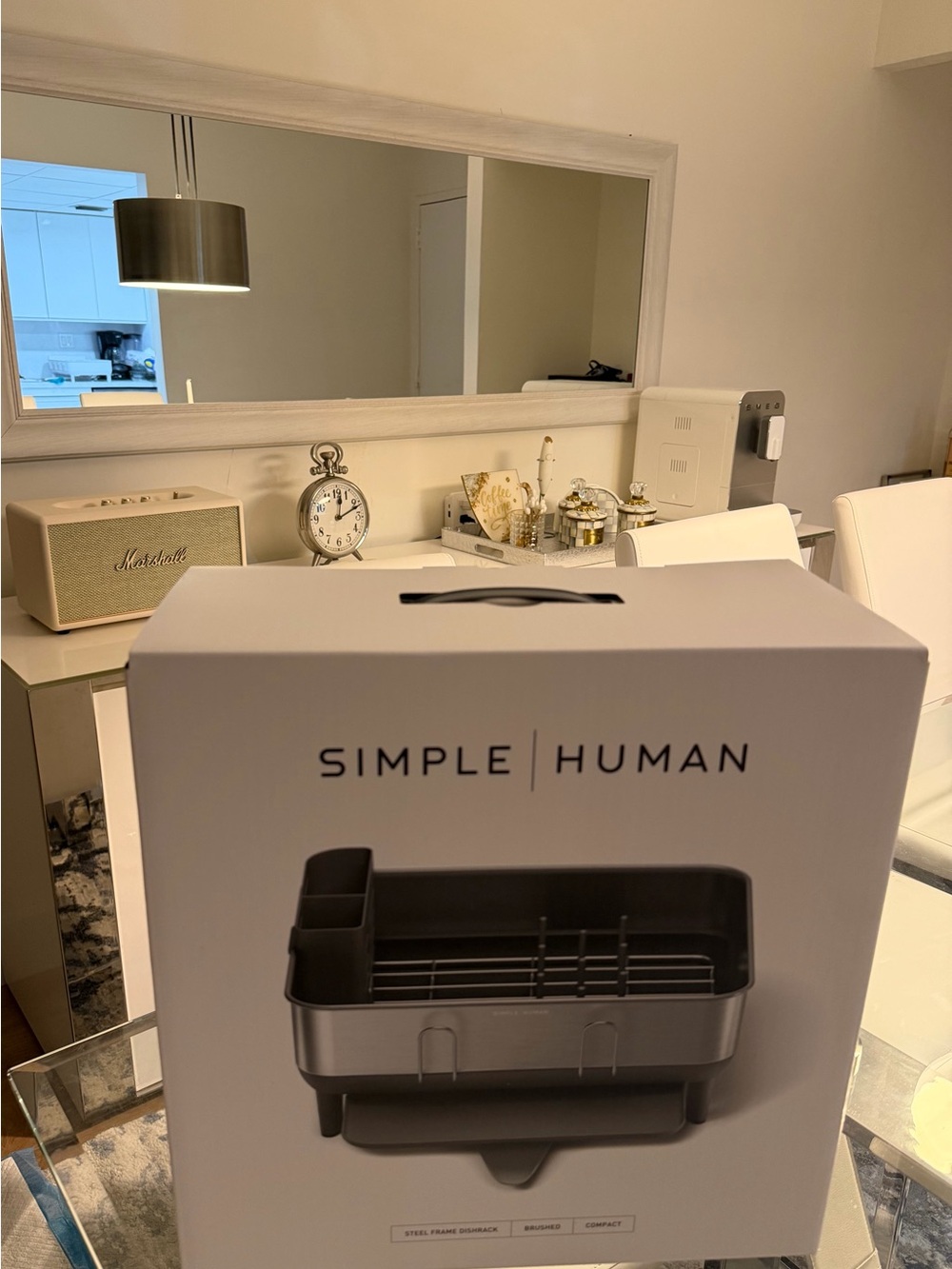 simplehuman Gray Stainless Steel Dish Rack with Utensil Caddy